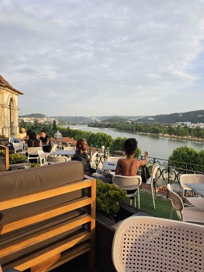 View from the bar terrace up the Mondego river from a restaurant perched on the steep hill of the old city.