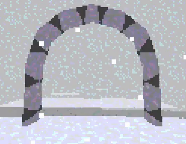 Character goes through arch in pixelated 3D game