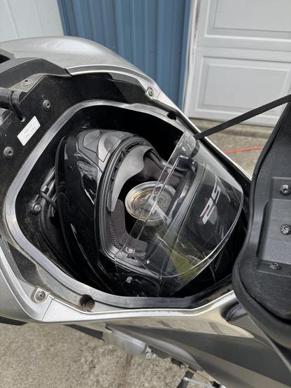 Coffee flask wedged into a helmet inside the frunk of my Honda nc700x