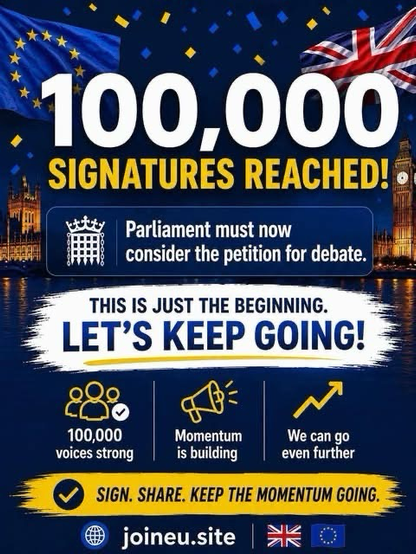 Promo celebration graphic of 100,000 signatures reached