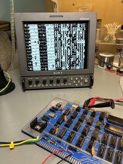 The same video card and monitor, now showing random characters everywhere.