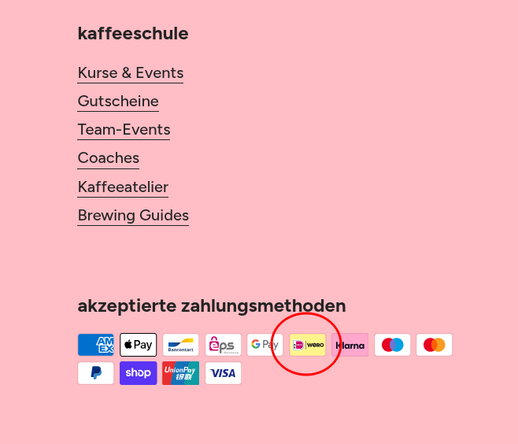 Liste akzeptierter Zahlungsmethode einschließlich Wero eine Webshop-Betreibers.