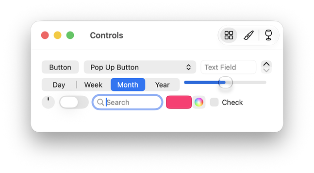 A selection of macOS controls using the standard appearance