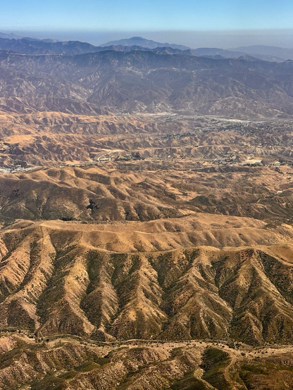 Southern California’s mountain and desert transition zones from the airplane window