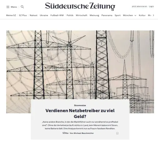 Süddeutsche Zeitung: Verdienen Netzbetreiber zu viel Geld?