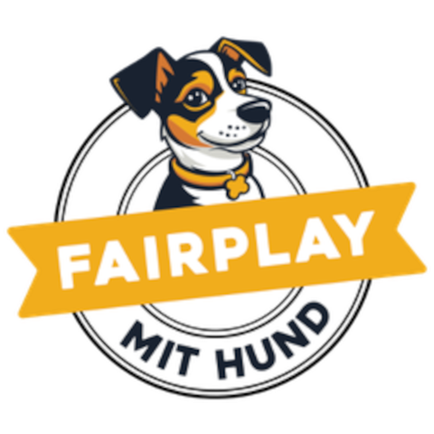 Logo for the Fairplay campaign, with a cartoon dog.