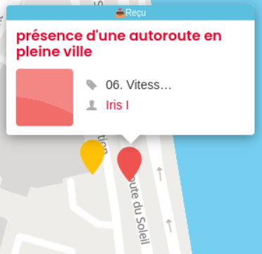 Capture d'écran sur la plateforme participative du grand lyon pour signaler les problèmes de circulation/voierie

sur l'"autoroute du soleil", au niveau de l'aquarium, Iris I a signalé le problème suivant : "présence d'une autoroure en pleine ville"