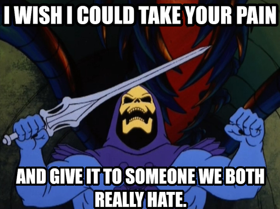 I wish I could take your pain and give it to someone we both really hate. Says Skeletor knowing pretty sure who you want me to give your pain to.