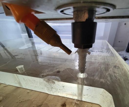 The endmill is covered in thermoplast.