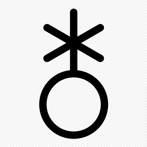The non-binary gender symbol, a circle connected below a six-armed star. I believe it's called the asteroid symbol but it looks a butthole above another hole.

By Kwamikagami - Own work, from [2], CC BY-SA 4.0, https://commons.wikimedia.org/w/index.php?curid=112290776
