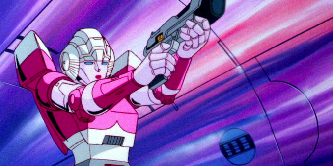 A screenshot of Arcee from the G1 Transformers cartoon.