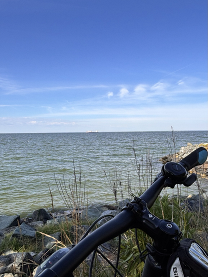 Looking over the handle bars out onto the Chesapeake bay