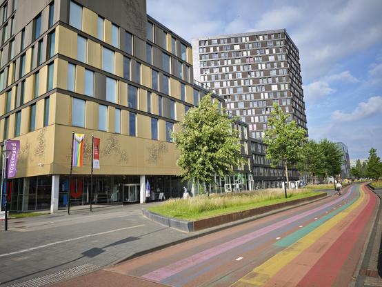 rainbow bike lane near hogeschool utrecht at science park