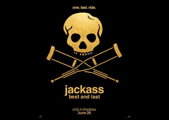 Gold skull with crossed crutches on black background; top line reads one. last. ride; bold jackass with best and last beneath, release text at bottom.