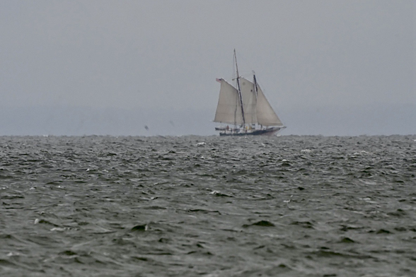 Lady Maryland sailing on the Chesapeake bay on a rainy afternoon.