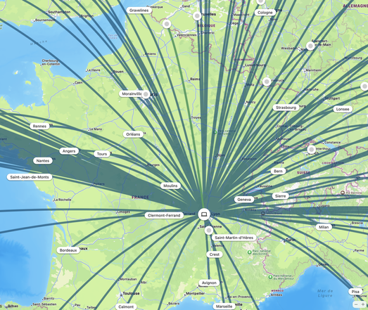 Géolocalisation de mes connexions réseau professionnelle. La grande majorité ne se font pas en France.