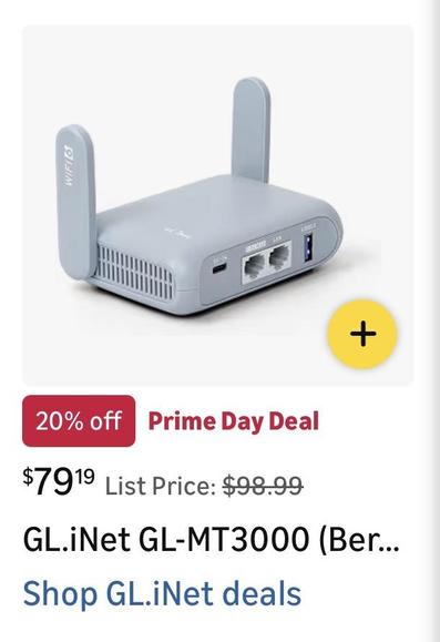 GL.iNet GL-MT3000 prime day deal
$79.19
