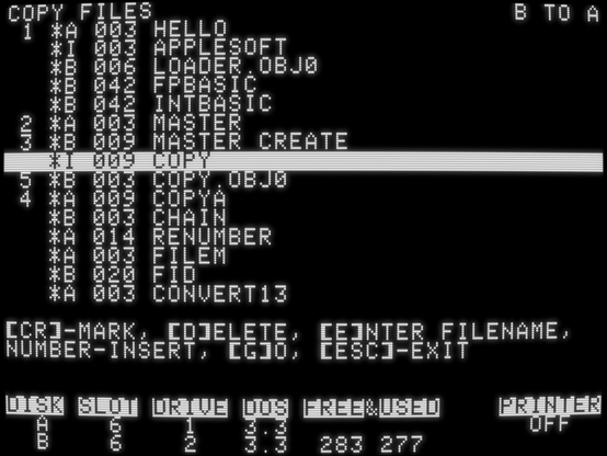 screenshot of "Copy Files" with list of file types, sizes, and names, with 5 files selected and notated in order