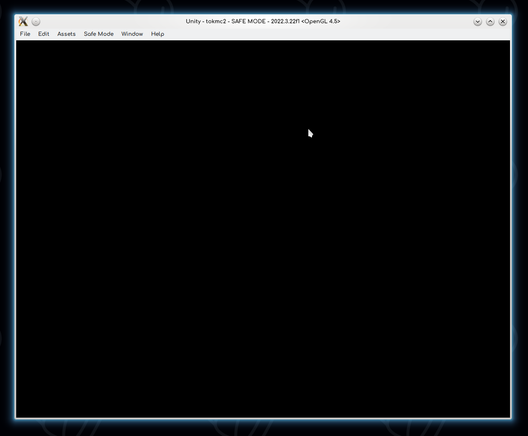 screenshot of the Unity Editor where the entire window is black and therefore unusable. also the project broke on its own and is in safe mode and i dont know why