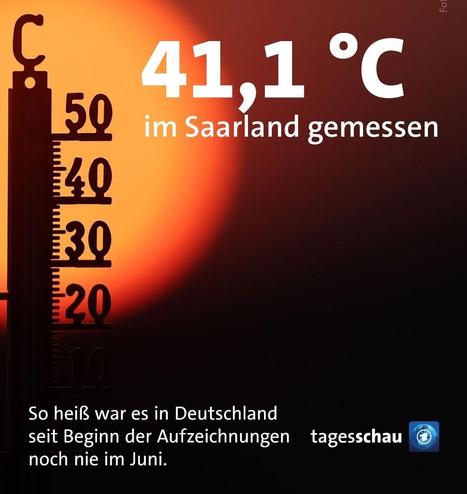 Eine Infografik der Tagesschau, die vom Hitzerekord im Saarland berichtet (41,1 °C).