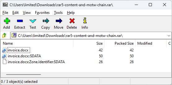 7-Zip file manager showing both ::$DATA and :Zone.Identifier:$DATA files in addition to the main file
