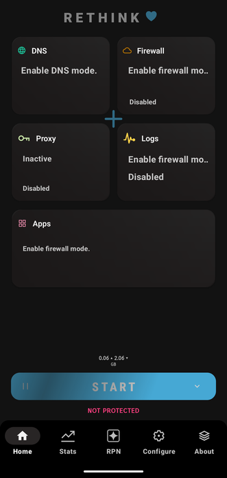 Rethink DNS App screen