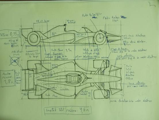 Design sheet for fantasy formula 1 cars. Inspired in 2006-2008 F1 cars, they're much smaller than real-life modern F1 cars.