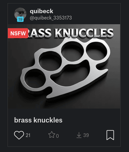 "NSFW ASS KNUCCLES" (white-on-red NSFW badge covering part of the "BRASS KNUCCLES" [sic] label inside of the image)