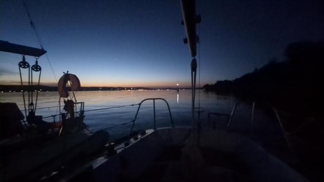 View from our pack of boats at night.