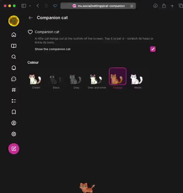 "Companion Cat" in a browser pointed at mu.social