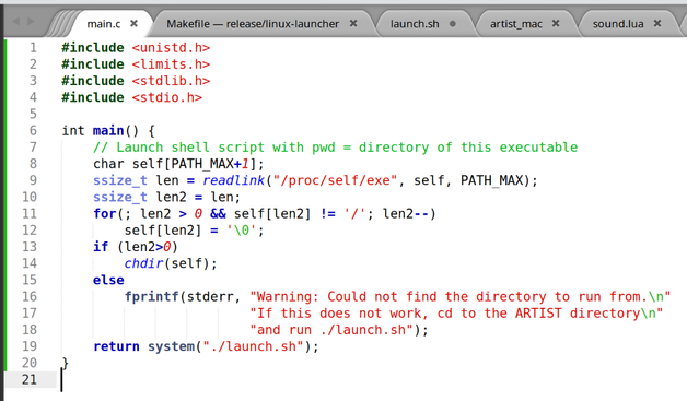 #include <unistd.h>
#include <limits.h>
#include <stdlib.h>
#include <stdio.h>

int main() {
	// Launch shell script with pwd = directory of this executable
	char self[PATH_MAX+1];
	ssize_t len = readlink("/proc/self/exe", self, PATH_MAX);
	ssize_t len2 = len;
	for(; len2 > 0 && self[len2] != '/'; len2--)
		self[len2] = '\0';
	if (len2>0)
		chdir(self);
	else
		fprintf(stderr, "Warning: Could not find the directory to run from.\n"
			            "If this does not work, cd to the ARTIST directory\n"
			            "and run ./launch.sh");
	return system("./launch.sh");
}