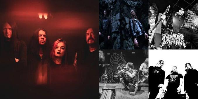 Collage of photos of the bands Embryonic Autopsy, Desecresy, CYCLOPIC, Stranguliatorius, Pissrot
