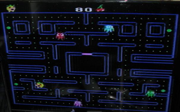 Acornsoft snapper - a Pacman clone, but for legal reasons there's a more-person shaped runner than a normal Pacman; the ghosts are still running around a maze with pills.