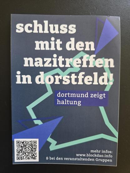 Flyer für die monatliche Demo "Schluss mit den Nazitreffen in Dortmund-Dorstfeld"
