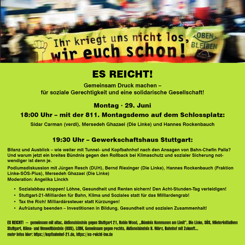 Es ist eine Einladung zur einer Demo in Stuttgart mit sozialen Fragen, bitte direkt vorlesen