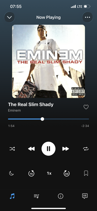 Substreamer music player. Playing “Eminem - The Real Slim Shady”.