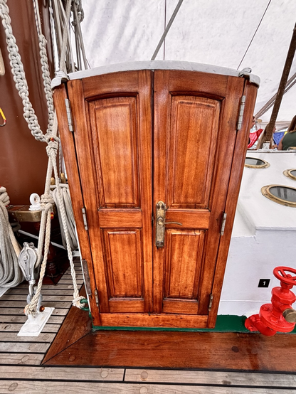 A beautiful varnished and polished door onboard the ship
