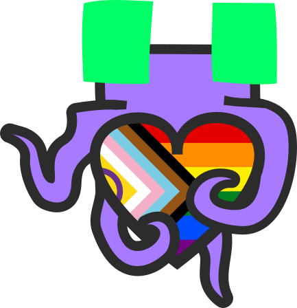 Blob hält ein Herz mit der Progressive Pride Flag