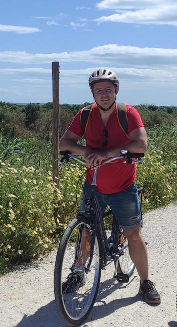 Florian on his bike on a beautiful sunny day.