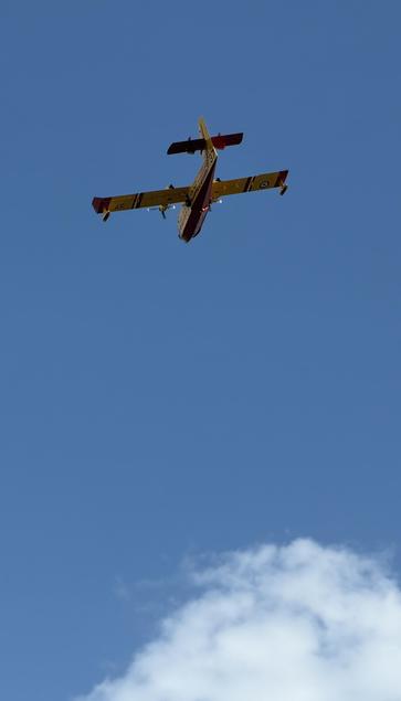 gris plan sur un canadair vu de dessous