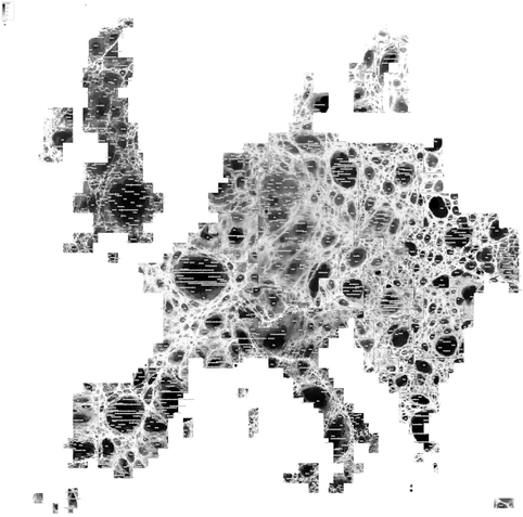 another uniform population cartogram showing population density, this time at a higher resolution but only showing europe