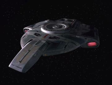 A shot from Star Trek DS9 of the Defiant.