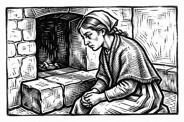 The goose girls whispers secrets into the flue of the oven.