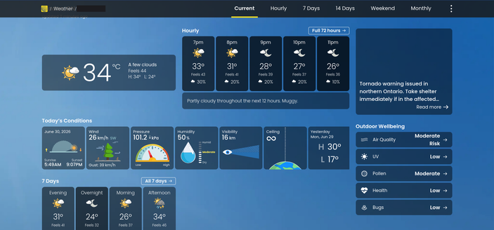 Current weather at 6:30pm - 34 C, feels like 44 C. 50% humidity. I can only imagine what it was earler this afternoon when I was working in this shit.