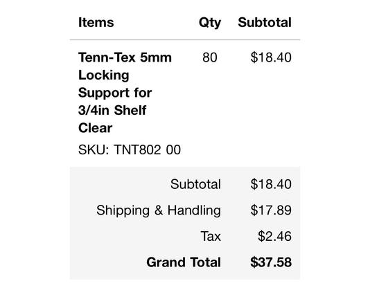$18.40 for 80 name brand, locking shelf clips. $17.89 for shipping  🤷🏻‍♂️