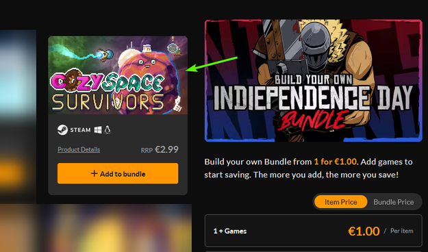 screenshot of the website from fanatical, showing the banner of my game.