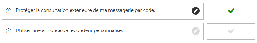 capture des paramètres du répondeur freemobile, ligne une en rapport avec le code répondeur, ligne deux qui propose un mp3 personnalisé