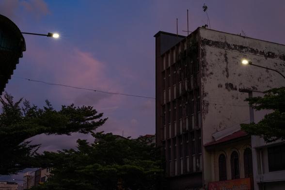 A building in early evening light.