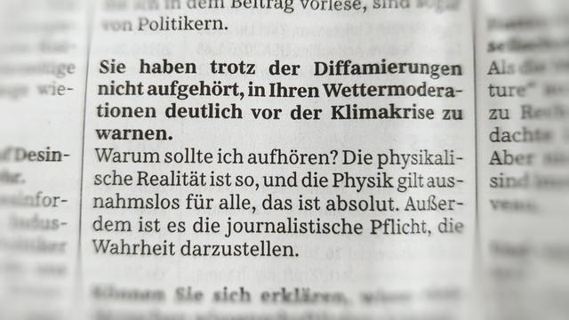 SZ: Sie haben trotz der Diffamierungen nicht aufgehört, in Ihren Wettermoderationen deutlich vor der Klimakrise zu warnen. Terli: Warum sollte ich aufhören? Die physikalische Realität ist so, und die Physik gilt ausnahmslos für alle, das ist absolut. Außerdem ist es die journalistische Pflicht, die Wahrheit darzustellen.