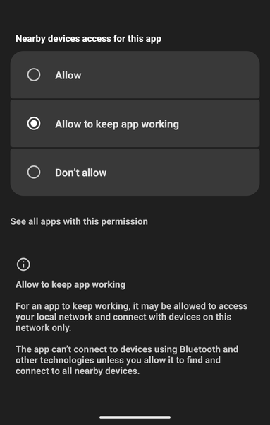Nearby Devices permission screen.